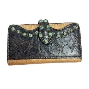 Double J Saddlery Wallet Vintage Rose Brown Tan Leather Mag Snap Closure READ